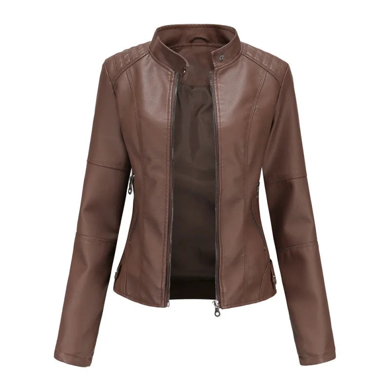Auden | Women's Fall Leather Jacket  - Color:Dark Brown;Size:XXS