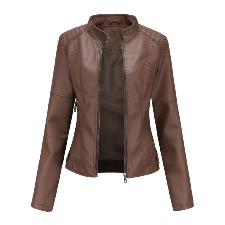 Auden | Women's Fall Leather Jacket  - Color:Dark Brown;Size:XXS