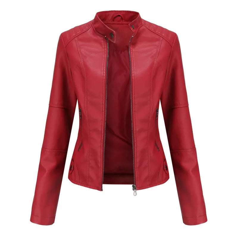 Auden | Women's Fall Leather Jacket  - Color:Red;Size:XXS