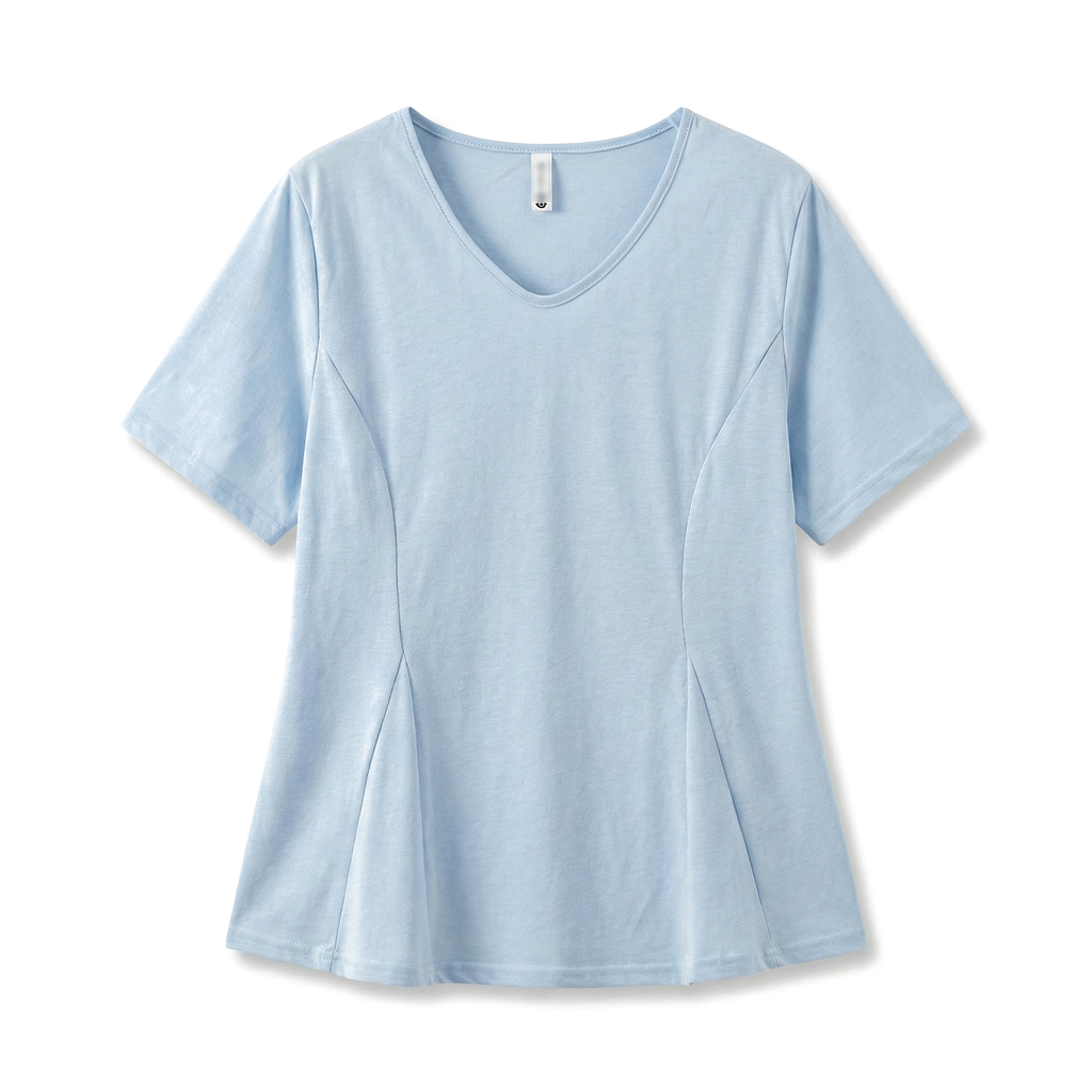 Avery Cotton V-Neck Top - Color:Blue;Size:XL