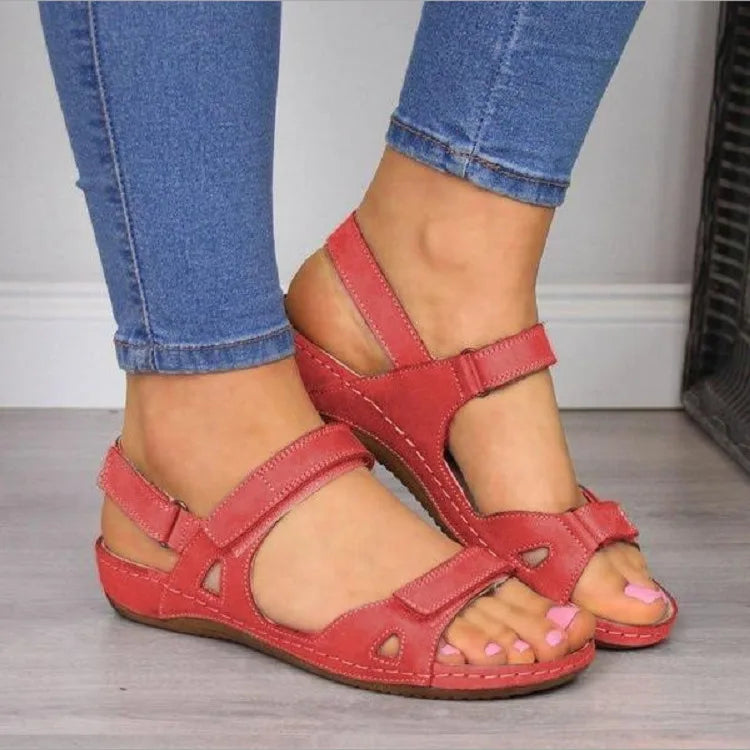 Avery Cross Strap Sandals - Color:Red;Size:36