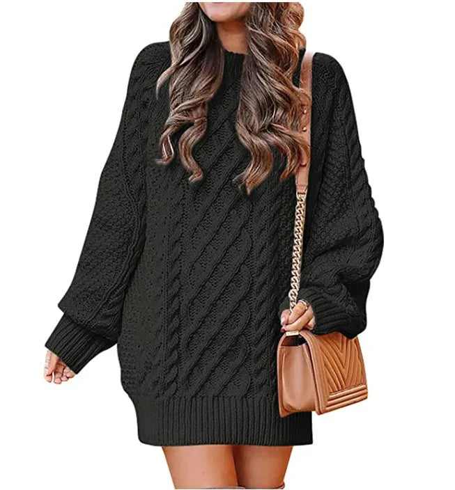 Aya | Women's Oversized Cable Knit Sweater  - Color:Black;Size:XS