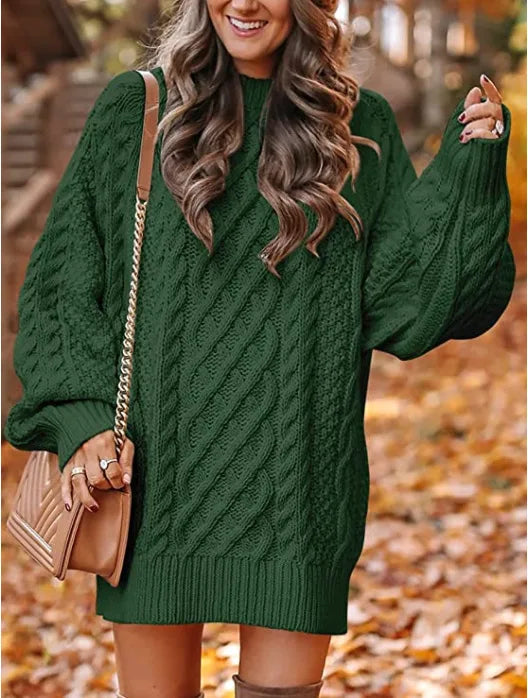 Aya | Women's Oversized Cable Knit Sweater  - Color:Green;Size:XS