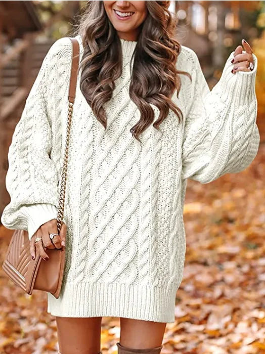 Aya | Women's Oversized Cable Knit Sweater  - Color:White;Size:XS