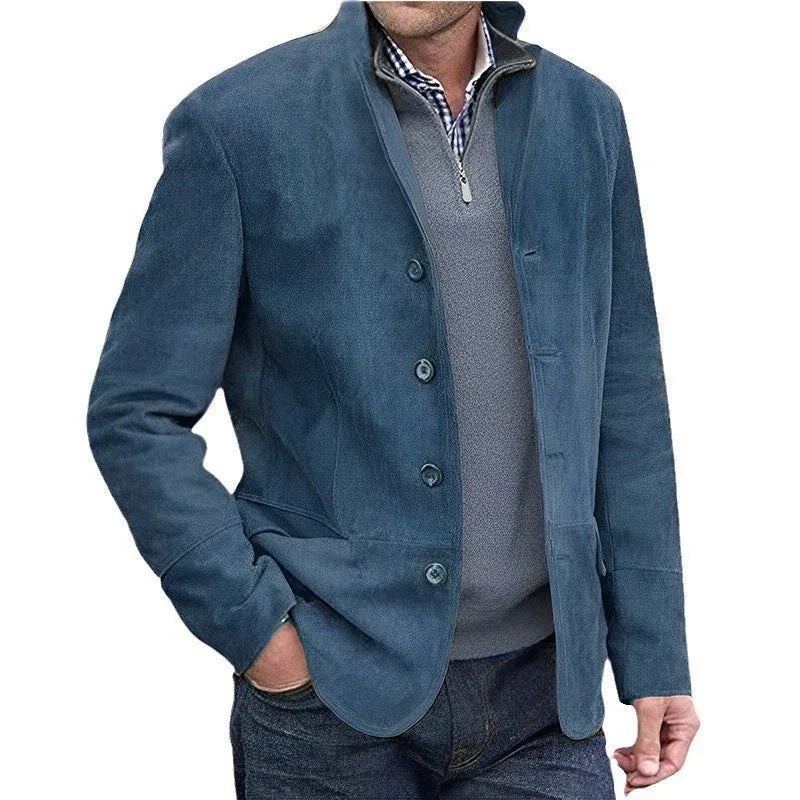 Ayrton | Men's Suede Button-Up Jacket  - Color:Blue;Size:XS