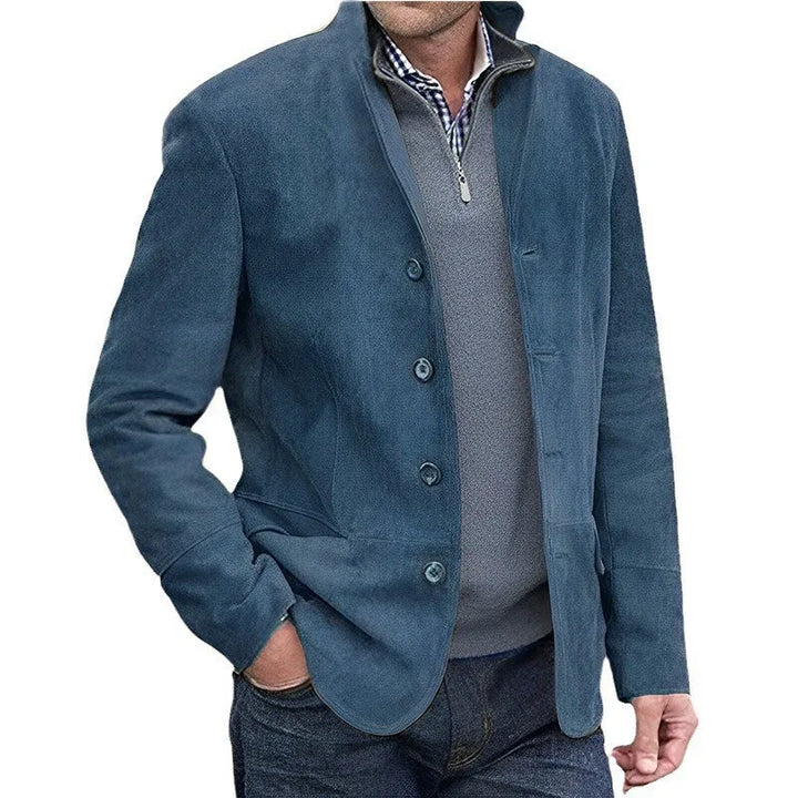 Ayrton | Men's Suede Button-Up Jacket  - Color:Blue;Size:XS