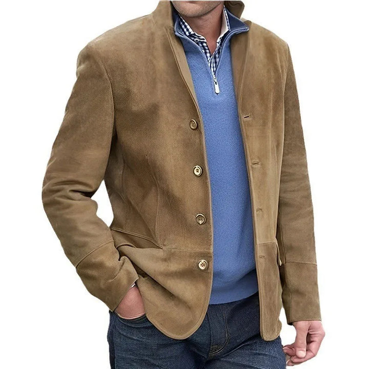 Ayrton | Men's Suede Button-Up Jacket  - Color:Brown;Size:XS