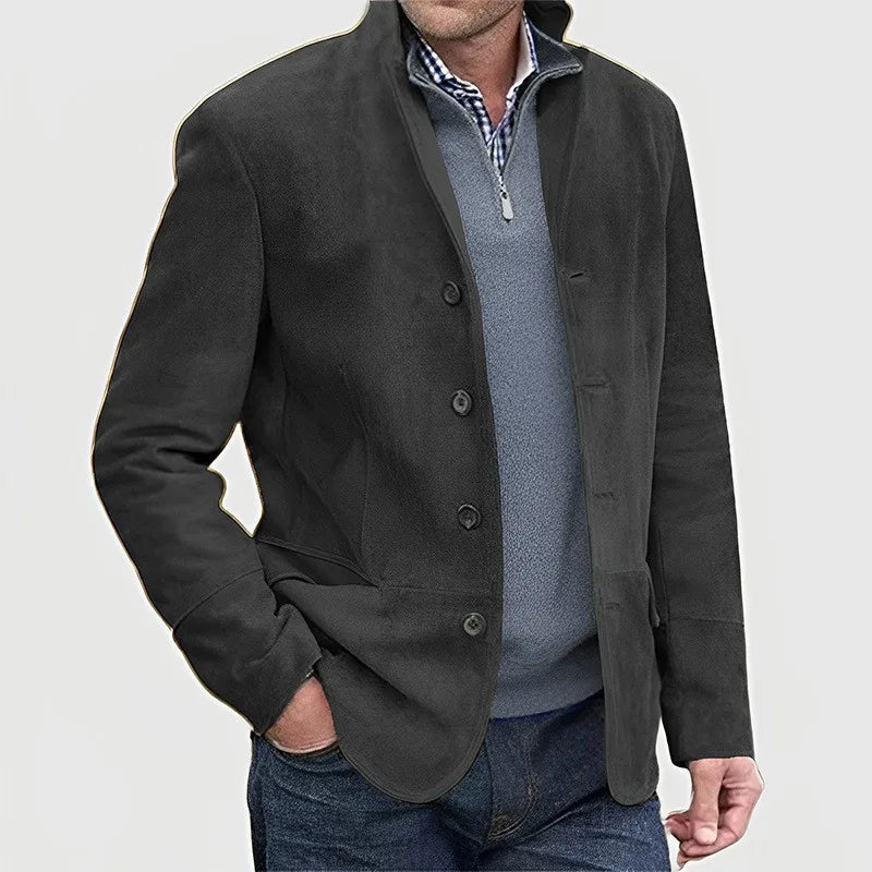 Ayrton | Men's Suede Button-Up Jacket  - Color:Grey;Size:XS