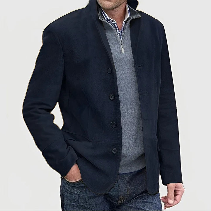 Ayrton | Men's Suede Button-Up Jacket  - Color:Navy Blue;Size:XS