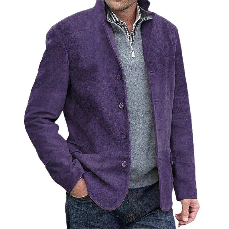 Ayrton | Men's Suede Button-Up Jacket  - Color:Purple;Size:XS