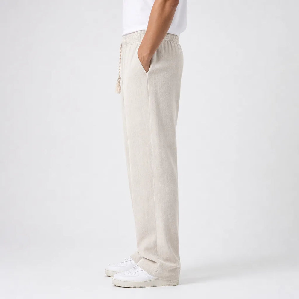 Men's Beige Barnett Drawstring Wide Leg Pants