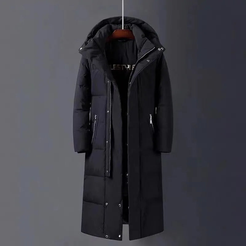 Barton | Men's Long Duck Down Coat - Color:Black;Size:2XL jin