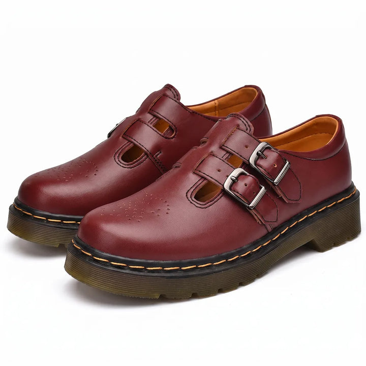 Women's Red Vanderbilt Leather Platform Mary Janes