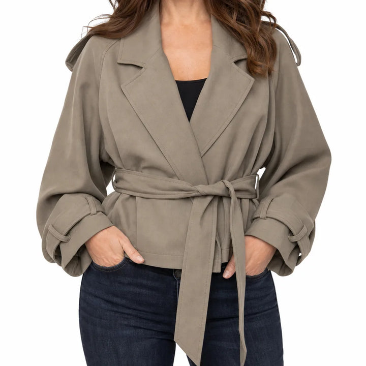 Beatrix | Women's Short Cropped Trench Coat - Color:Green;Size:XS