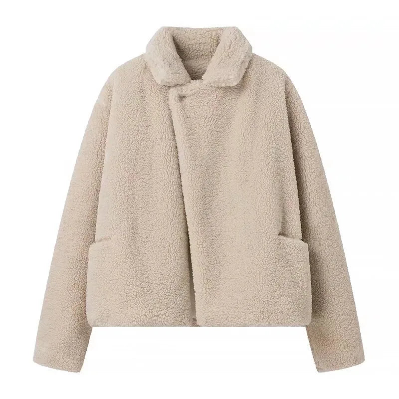 Beatrix  | Women's Teddy Plush Winter Coat  - Cream