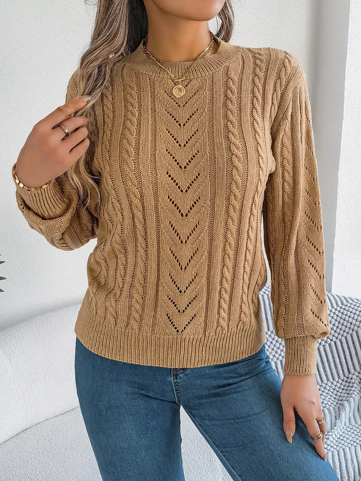 Beattie | Women's Cable Knit Sweater  - Color:Khaki;Size:XS