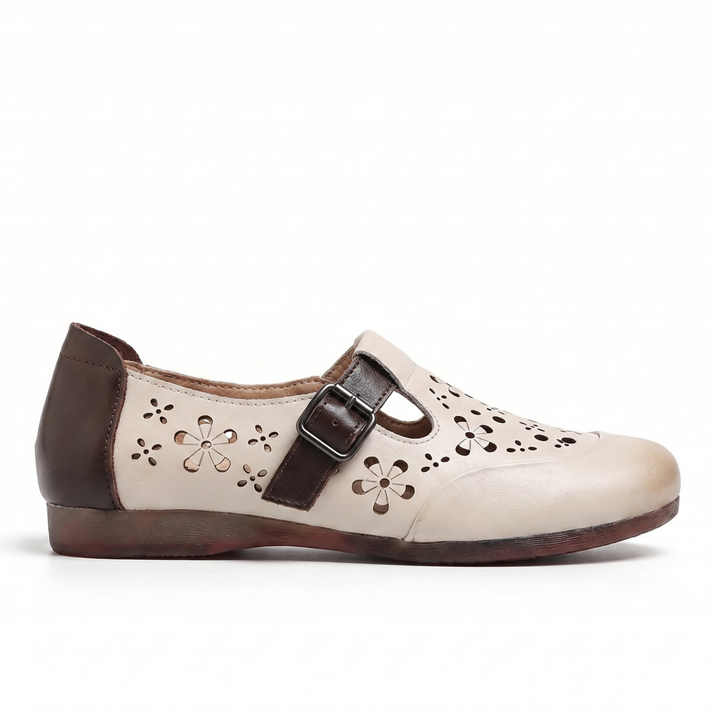 Beige Eliza Vance Perforated Flats 1