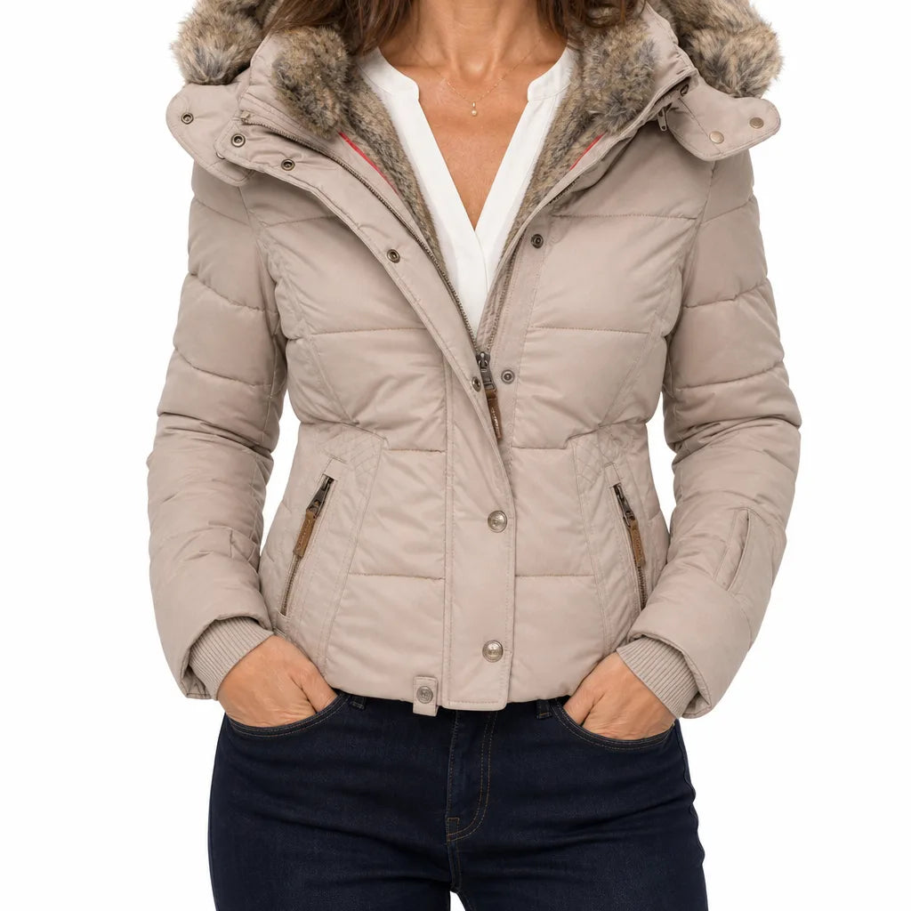 Bellamy |  Hooded Winter Puffer Jacket - Color:Beige;Size:XS
