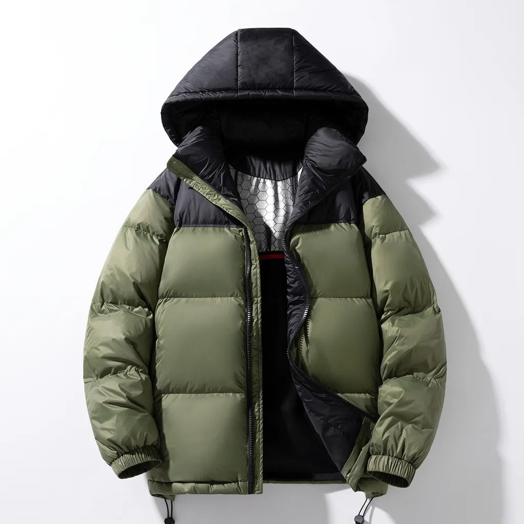 Bellamy | Men's Hooded Puffer Winter Jacket - Color:Military Green;Size:XS