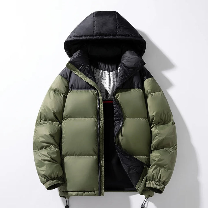 Bellamy | Men's Hooded Puffer Winter Jacket - Color:Military Green;Size:XS