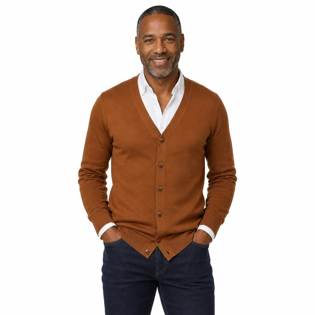 Men's Orange Miles V Neck Cardigan