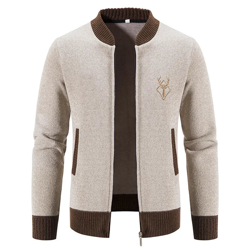 Benjamin | Men's Knit Sweater Cardigan - Color:Beige;Size:S