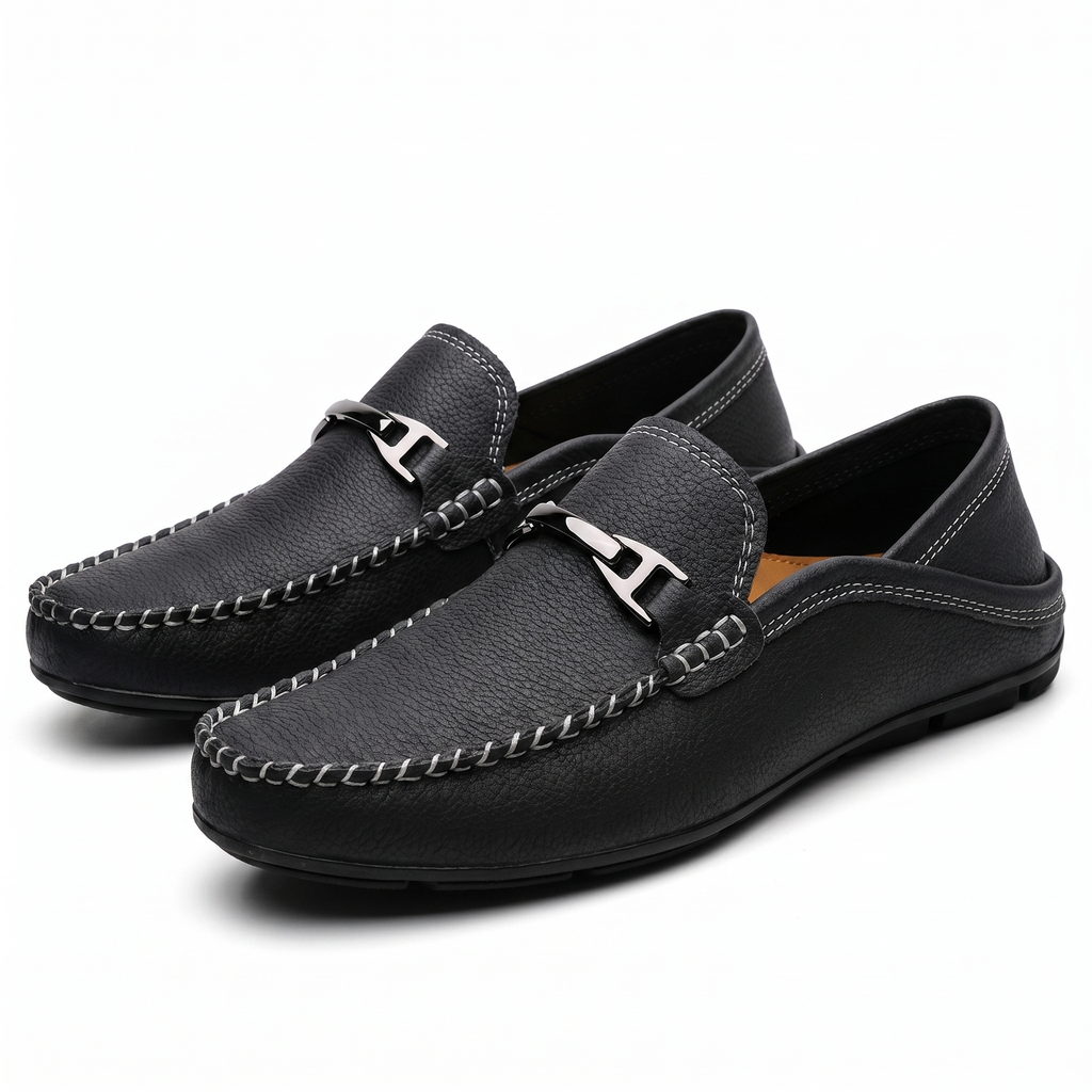 Black Mason Leather Slip-On Loafers 1