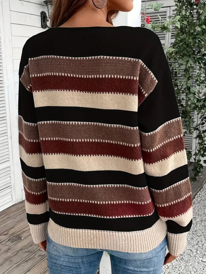 Women's Cozy Striped Round-Neck Sweater black2.webp