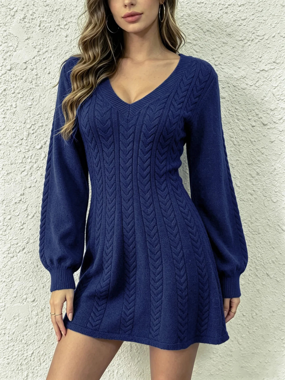 Bonnie | Women's Cable-Knit Sweater  - Color:Navy Blue;Size:S