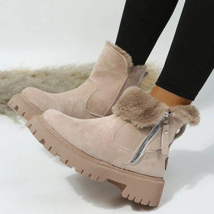 Brianna | Women's Fleece-Lined Suede Ankle Boots - Color:Beige;Size:35