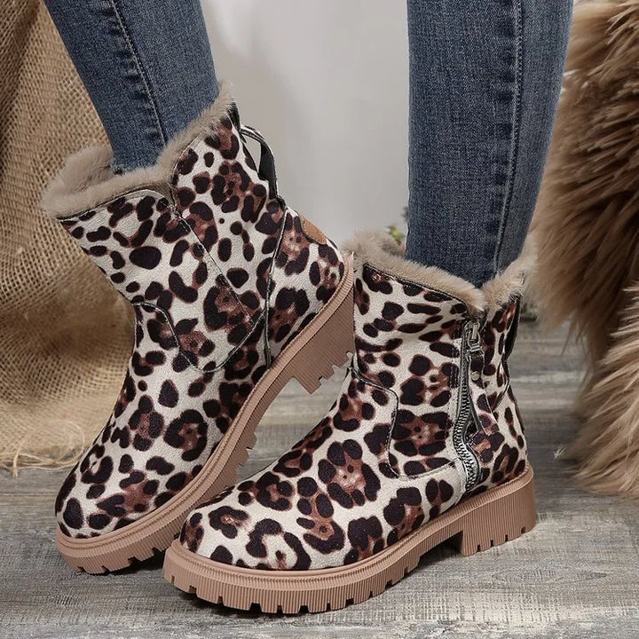 Brianna | Women's Fleece-Lined Suede Ankle Boots - Color:Leopard;Size:35