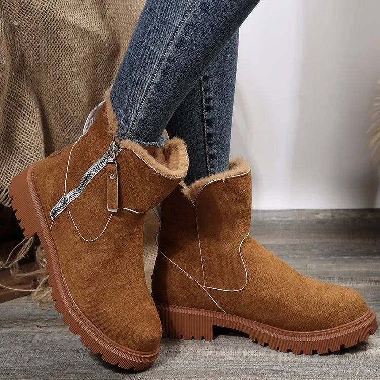 Brianna | Women's Fleece-Lined Suede Ankle Boots - Color:Light Brown;Size:35