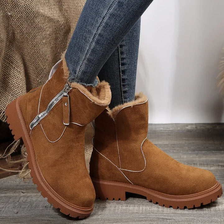 Brianna | Women's Fleece-Lined Suede Ankle Boots - Color:Light Brown;Size:35