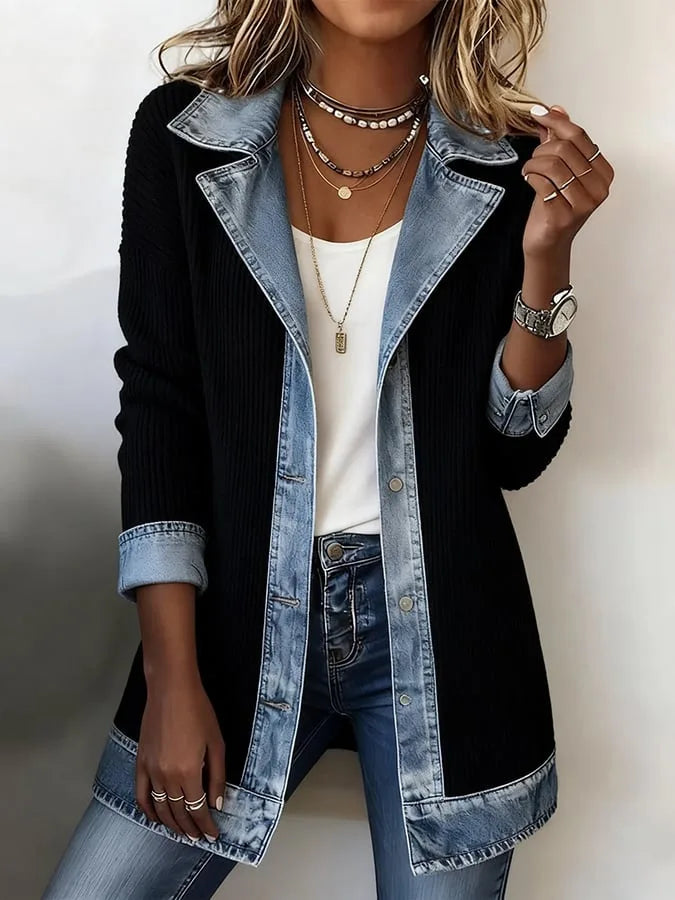 Bridie | Women's Soft Knit Denim Jacket  - Size:XS;Color:Black
