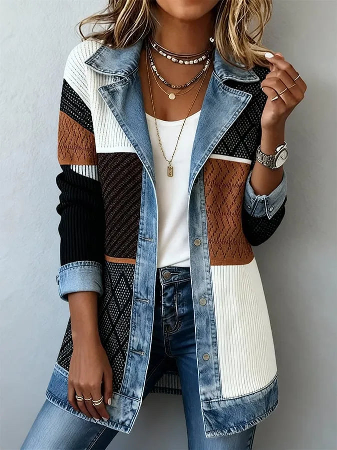 Bridie | Women's Soft Knit Denim Jacket  - Size:XS;Color:Colorblock