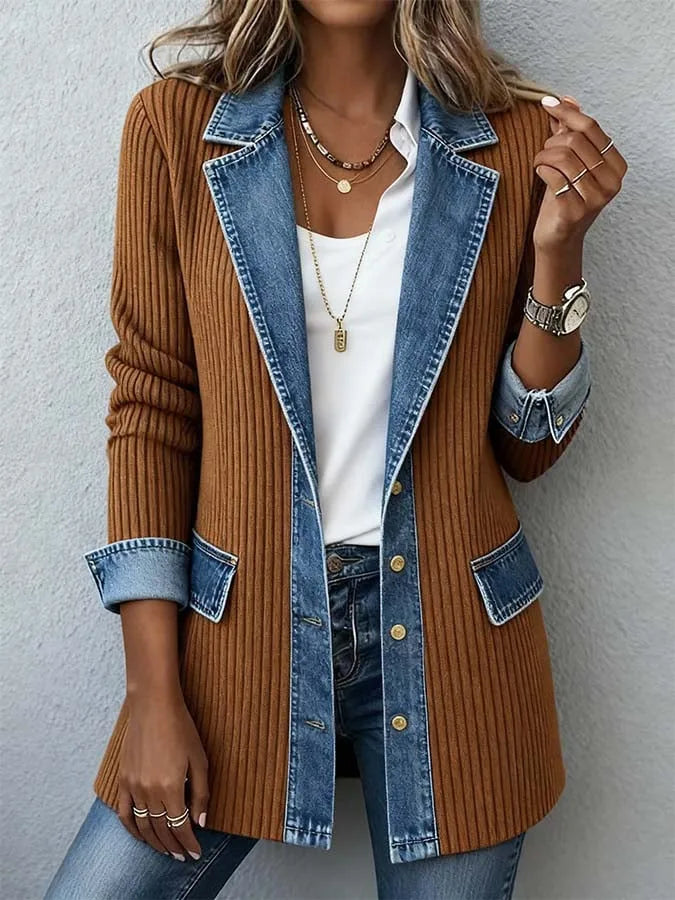 Bridie | Women's Soft Knit Denim Jacket  - Size:XS;Color:Khaki