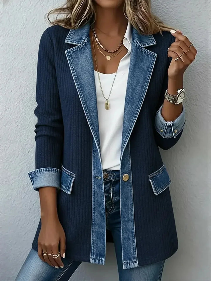 Bridie | Women's Soft Knit Denim Jacket  - Size:XS;Color:Navy Blue
