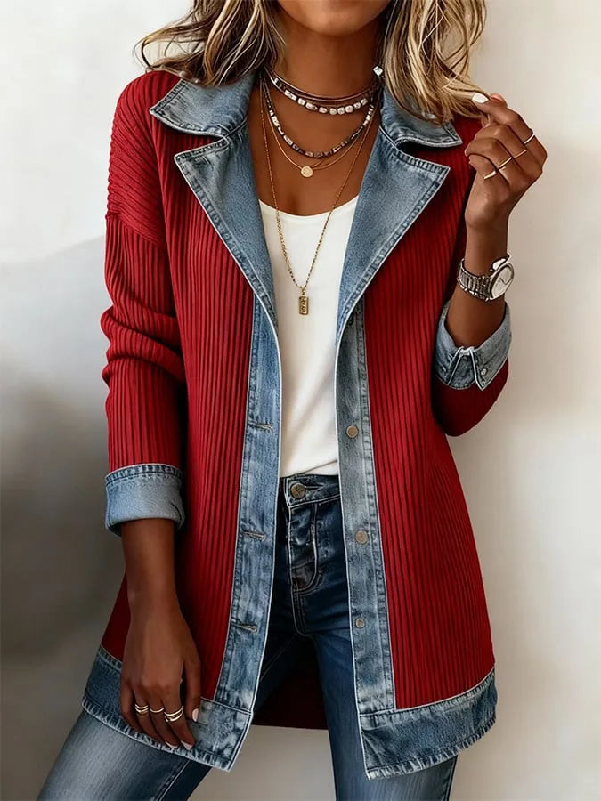 Bridie | Women's Soft Knit Denim Jacket  - Size:XS;Color:Red