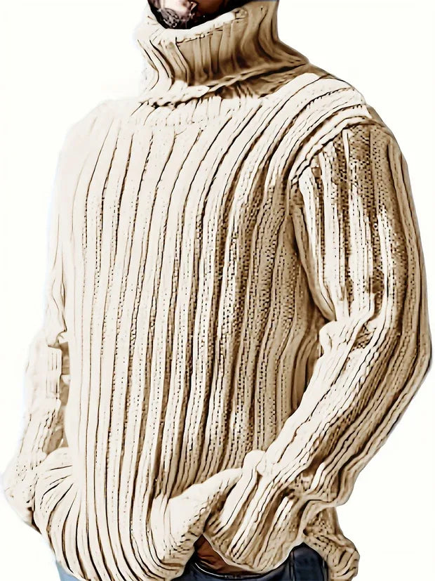 Bruno | Men's Textured Turtleneck Sweater  - Color:Beige;Size:S
