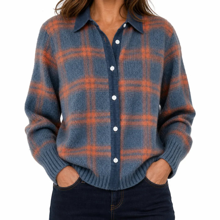 Bryony | Warm Fall Cardigan - Size:XS;Color:Blue/Orange