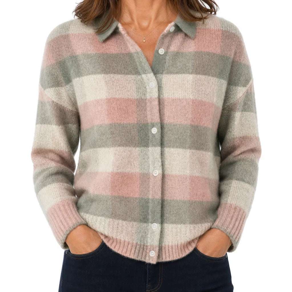 Bryony | Warm Fall Cardigan - Size:XS;Color:Pink/Gray