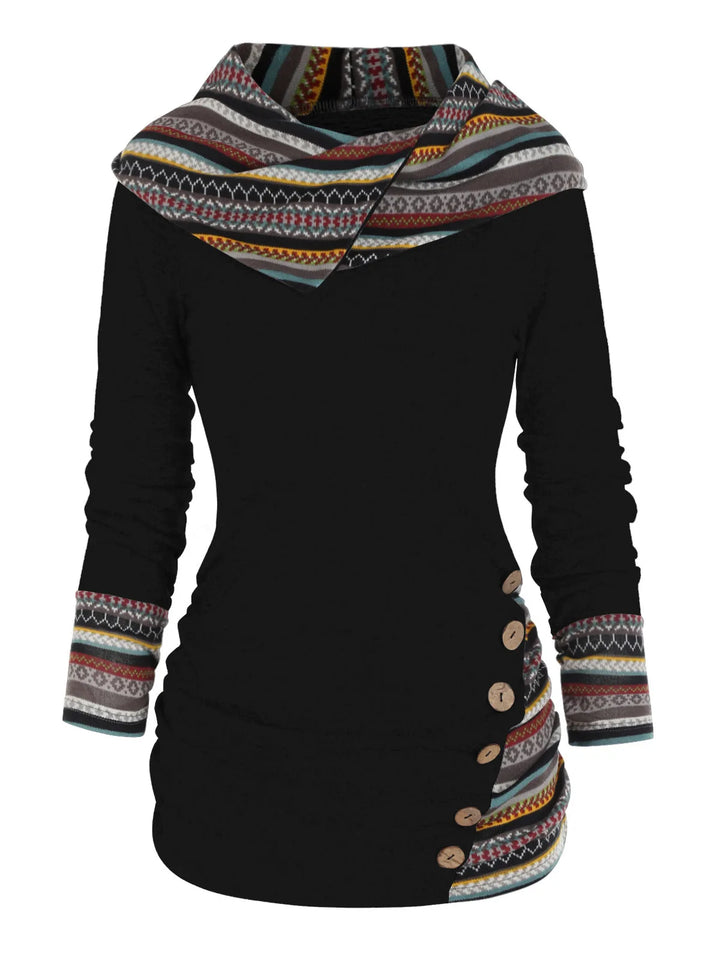 Callista | Women's Patchwork Cozy Hoodie  - Color:Black;Size:XS