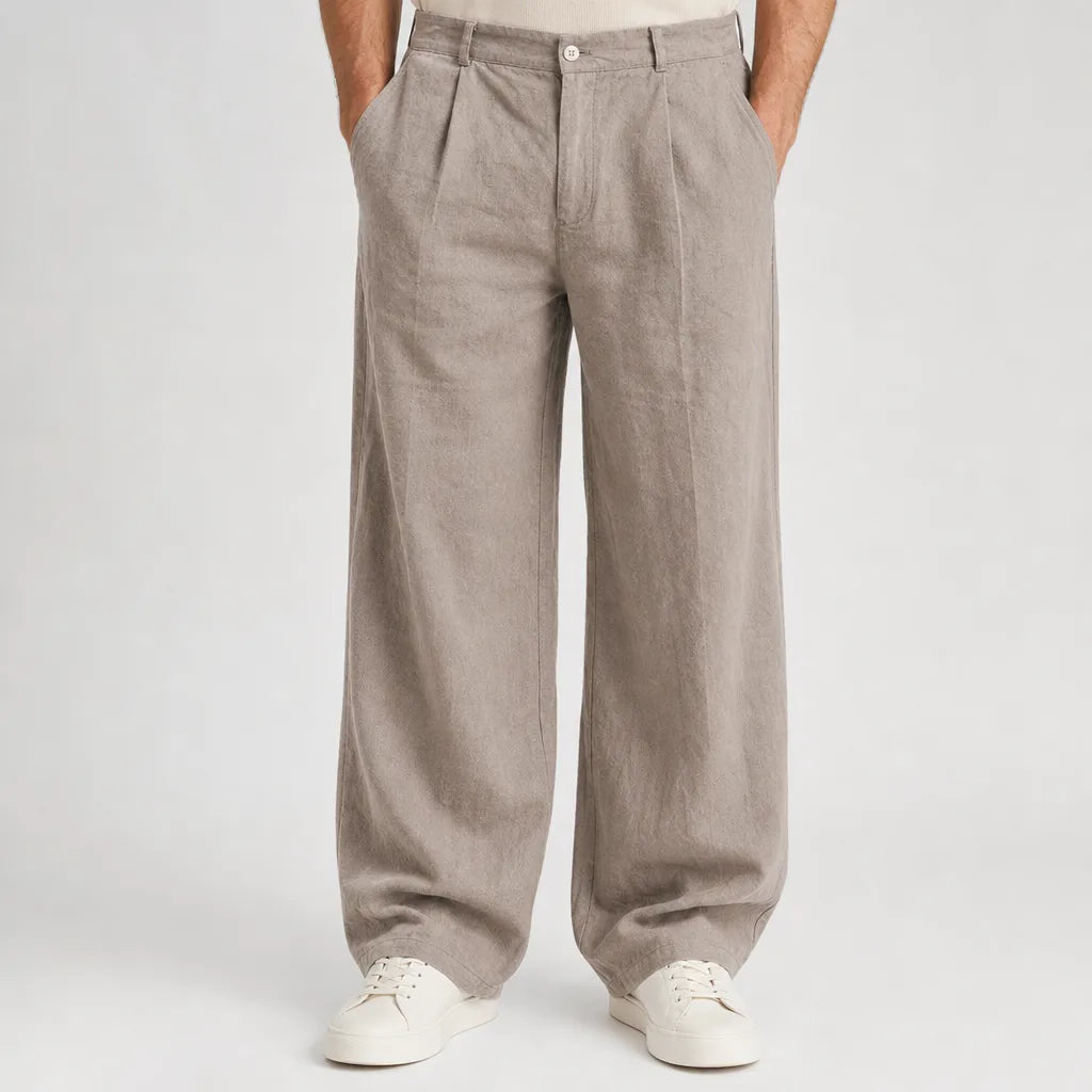 Callum | Men's Fall Baggy Wide leg Sweatpants - Color:Beige;Size:XS