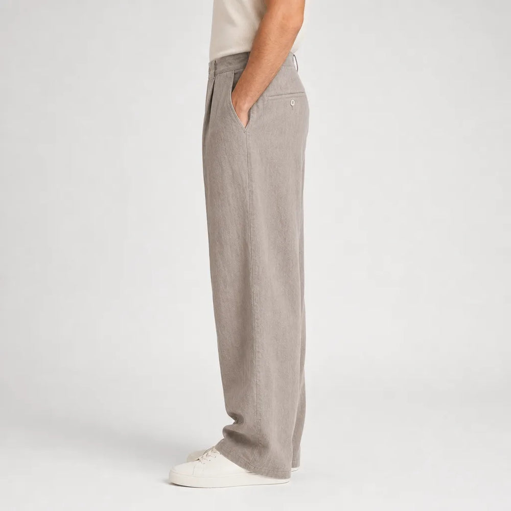 Men's Beige Beaumont Pleated Wide-Leg Pants