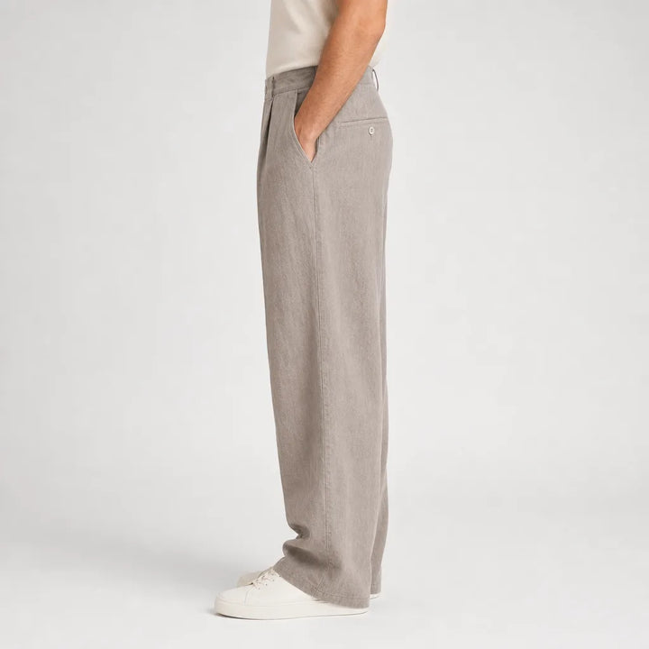 Men's Beige Beaumont Pleated Wide-Leg Pants