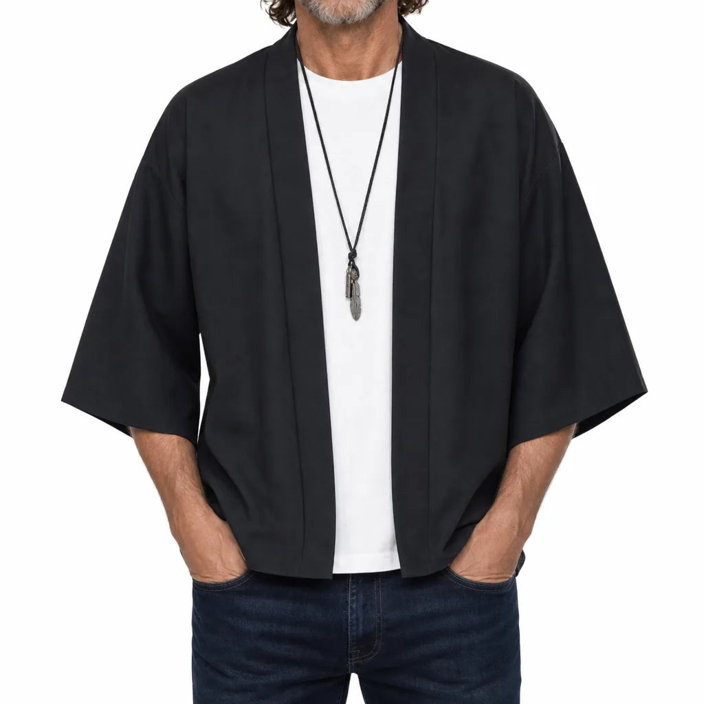 Callum | Men's Kimono Style Shirt - Color:Black;Size:S