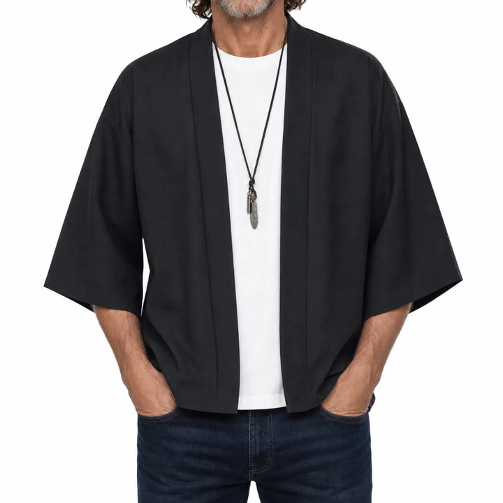 Callum | Men's Kimono Style Shirt - Color:Black;Size:S