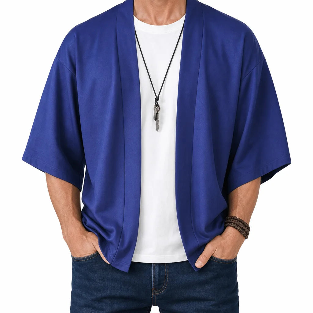 Callum | Men's Kimono Style Shirt - Color:Blue;Size:S