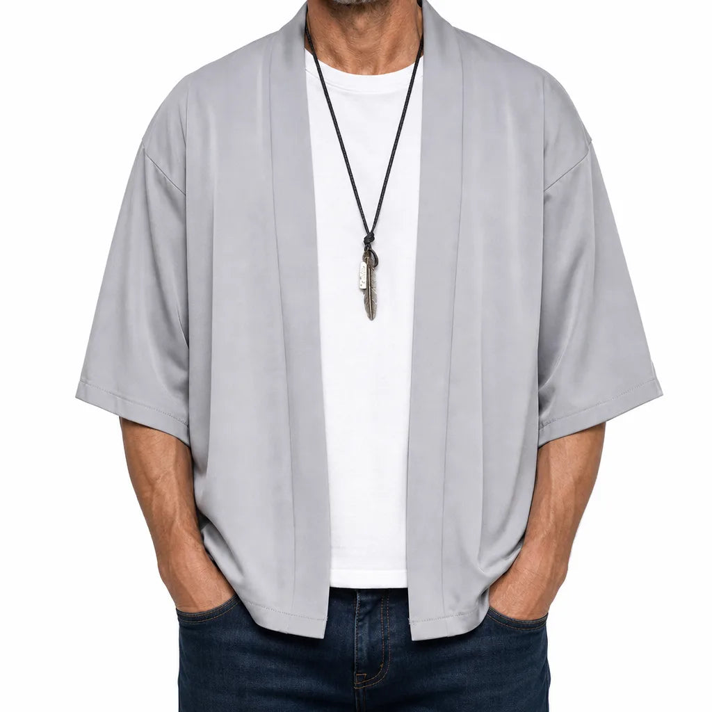 Callum | Men's Kimono Style Shirt - Color:Gray;Size:S