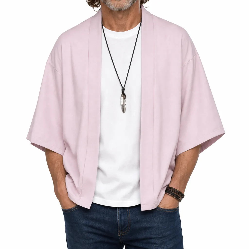 Callum | Men's Kimono Style Shirt - Color:Pink;Size:S